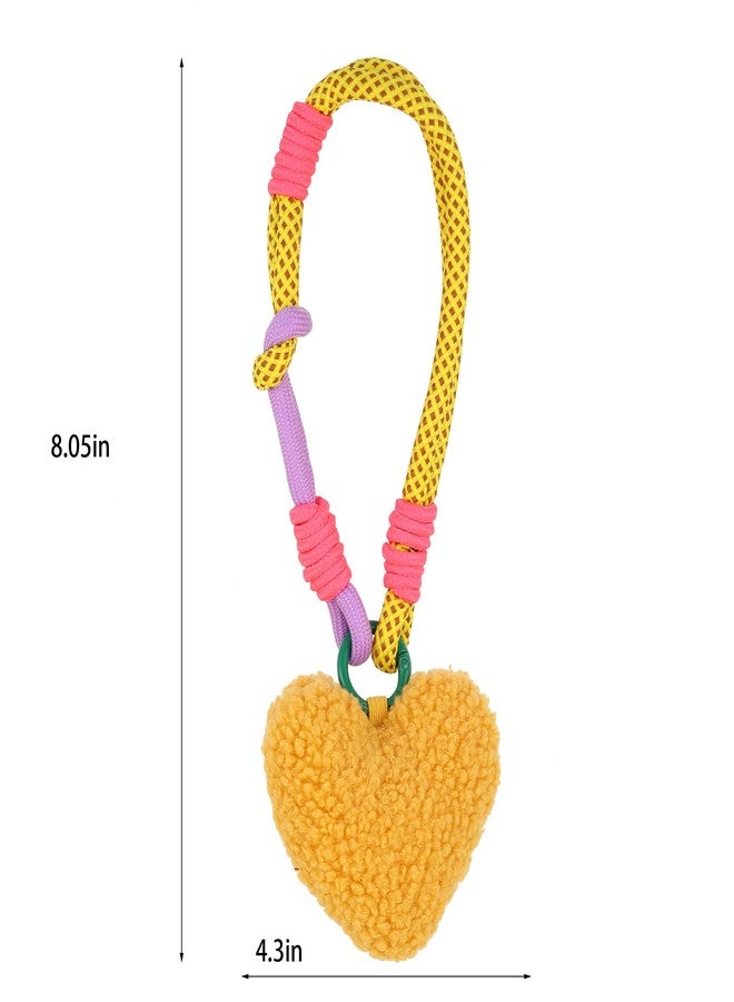 Dhdfisd Plush Heart Keychain Y2k Cute Aesthetic Pom Pom Keychain Braided Rope Keychain Bag Charms Car Wrist Strap Lanyard (yellow heart) - Image 2